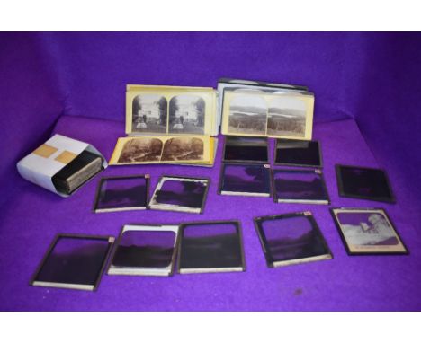 A collection of twenty glass plate photographs/Magic lantern slides of the Lake district and thirty stereoscopic view cards b