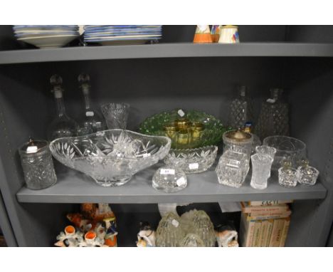 A selection of glass wares including green glass fruit bowl