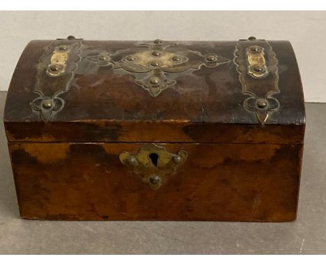 A brass banded mahogany tea caddy AF 