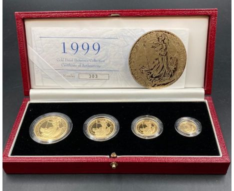 The Royal Mint 1999 Gold Proof Britannia Collection 4-coin set comprising £100 (1oz), £50 (1/2 oz), £25 (1/4 oz) and £10 (1/1