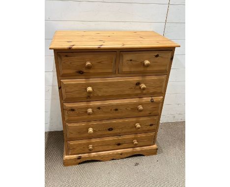 Two over four pine chest of drawers (H93cm W77cm D40cm)