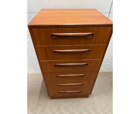 A G-Plan six drawer chest of drawers (H104cm W55cm D44cm)