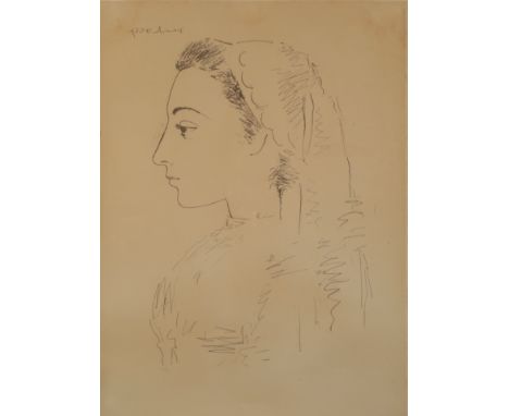 *PABLO PICASSO (1881-1973) 'Jacqueline de Profil' (Mourlot 294, Bloch 833,&nbsp;Reuße 702) 1957, signed in red crayon (heavil