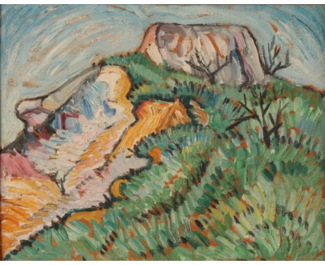 *EDWARD MCKNIGHT KAUFFER (1890-1954) 'Rocky Landscape' oil on panel, 18.5cm x 23cm Provenance: Private family collection, Dor