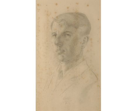 *GILBERT SPENCER (1892-1979) Head and shoulders portrait of a young man probably circa 1935, later signed in 1965 and dedicat