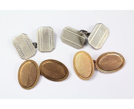 Gentleman's vintage 9ct yellow gold engine-turned cufflinks, approx 7.09 gms.&nbsp;
