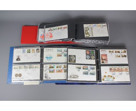 Three albums of stamps; containing first day covers; including Jersey, Channel Islands and Souvenir Collection of Postage Sta