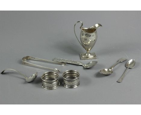 Miscellaneous silver - including Georgian silver sugar tongs mm George Wintle dated 1799 approx 31 gms; silver cream jug Birm