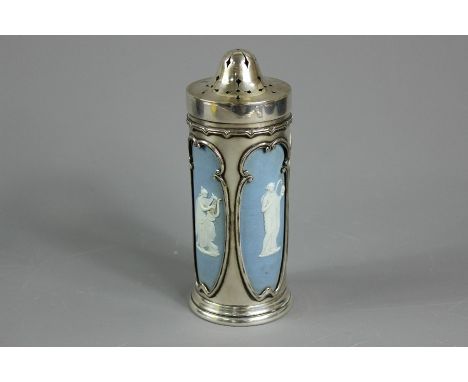 Wedgwood Jasper ware and silver plated sugar shaker, approx 15 cms h, together with a Hancock & Sons Titian ware bowl painted