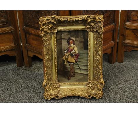 English School - early 20th century oil on panel entitled 'The Cavalier, approx 18 w x 29.5 h cms, framed, unsigned.&nbsp;