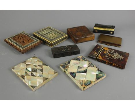 Three card cases, including two mother of pearl and one tortoiseshell, approx 8 x 10 cms; 8 x 10.5 cms and 7 x 11 cms respect