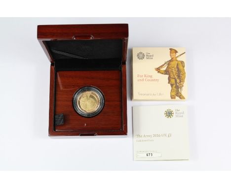 2016 £2 Proof Gold Coin 100th Anniversary of WWI The Army, limited mintage 673/750, complete with box and certificate.