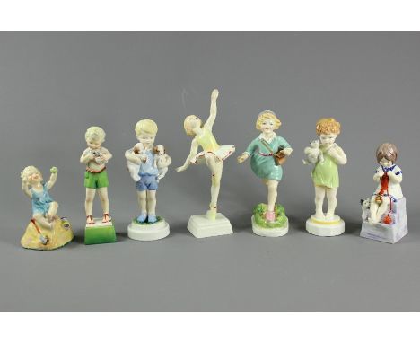 Royal Worcester porcelain figures; depicting children, the first being nr 3519 "Monday's child is fair of face" approx 18 cms