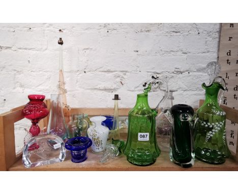 SHELF LOT OF ANTIQUE &amp; OTHER GLASSWARE