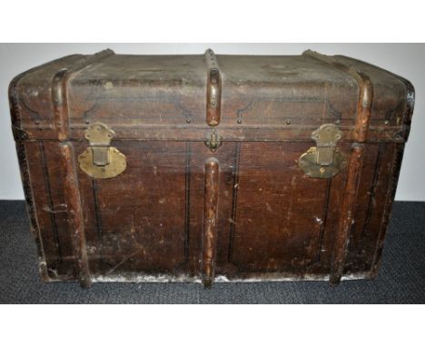A large canvas covered cabin trunk, 91 x 54 x 57cm.