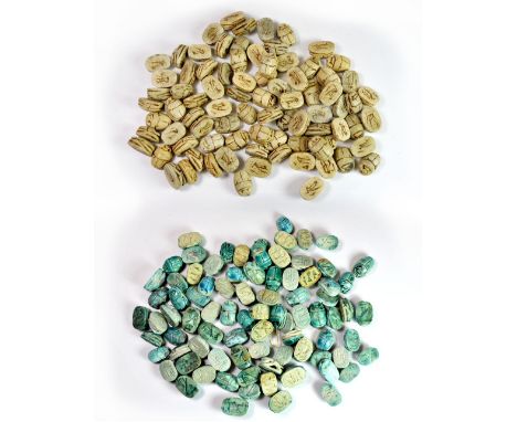 Two bags of Egyptian ceramic scarab beetle beads.