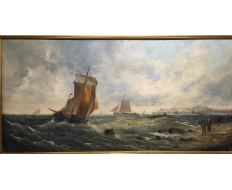 GEORGE KNIGHT (19th century) British
Coastal Shipping in Choppy Waters
Oil on canvas
Signed
60 x 29.5 cm, framed (a pair) (2)