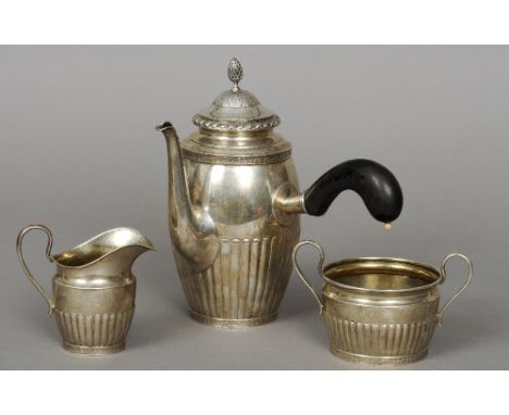 A Swedish silver three piece coffee service, hallmarked for Helsingborg 1912, maker's mark of M.B. Stehn
Each piece stop gadr