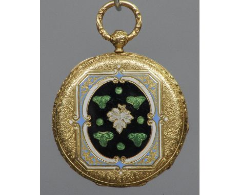 A Patek &amp; Fils Swiss gold and enamel cased fob watch, serial no. 10578 With engraved and enamel case and enamel dial. 3.5
