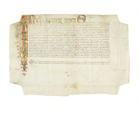 Doctoral diploma issued by the University of Bologna, in Latin, illuminated manuscript on parchment [Italy (Bologna and proba