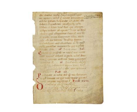 Leaf from a noted Missal, in Latin, decorated manuscript on Romanesque parchment [Germany, eleventh century]single leaf, with