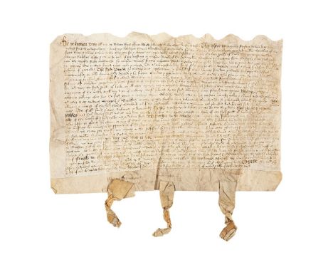 Large Tudor arbitration settlement, resolving the “stryffe & debate … stirred between Thomas Stubbes of Thorpe in the Contye 