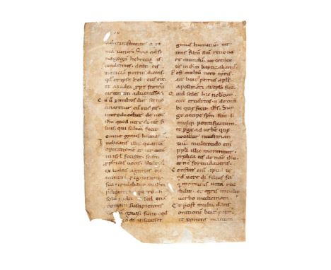Leaf from a large Carolingian Passional, with readings for the Feast of St. Appolinaris of Ravenna, in Latin, manuscript on p