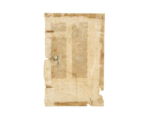 Nicolo de Tudeschi, Lectura in Decretales, in Latin, three leaves from an extremely large manuscript on paper [Italy, mid-fif