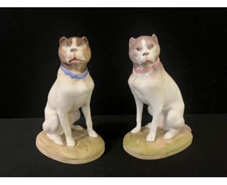 A pair of late 19th century bisque models, of Bull Terriers, 16cm high, c.1890 