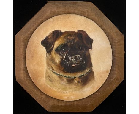 Landseer (after), a 19th century concave print in contemporary draught turned frame, 29cm in diameter; English school (19th c