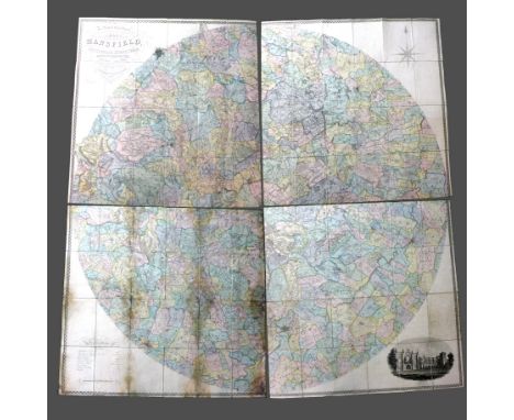 A four piece map, a map of the country twenty miles round Mansfield comprising parts of the counties of Nottingham, Derby, Yo