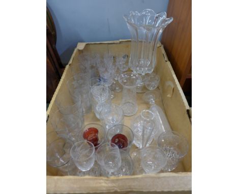 A collection of Edwardian and later etched glass and a celery vase