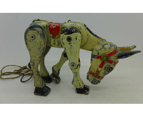 An alloy Muffin the Mule puppet, lacking strings, hind leg marked, made in England