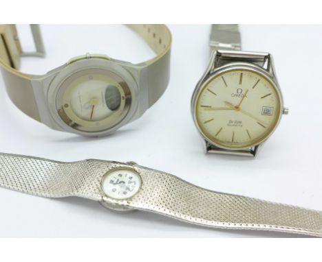An Omega DeVille quartz wristwatch, a Casio Film Watch and a lady's watch (3)