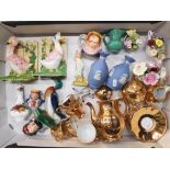 A mixed collection of items to include resin beatrix potter book ends, continental guilt
