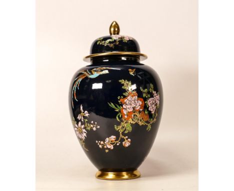 Carltonware Cobalt Blue &amp; Floral decorated lidded jar, height 18cm 