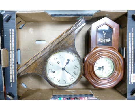 Art Deco Wooden Cased Mantle Clock &amp; later drop dial wall clock 