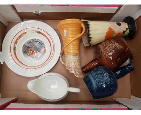 A mixed collection of ceramic items to include Art Deco Jugs, Copeland Spode Whisky Decanters, Wedgwood and Adams Wall Plates