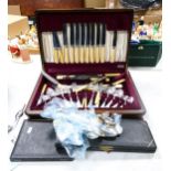 Large Cutlery Canteen ( part filled) together cased & loose similar items