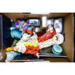 A mixed collection of items to include silver pendant, brooches, clown dolls, small bowls etc ( 1