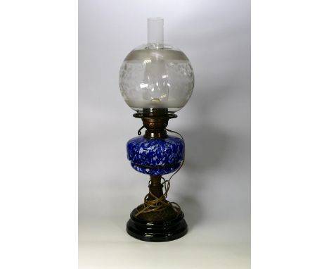 Converted Victorian Oil Lamp with Chimney &amp;  Shade, height 57cm 