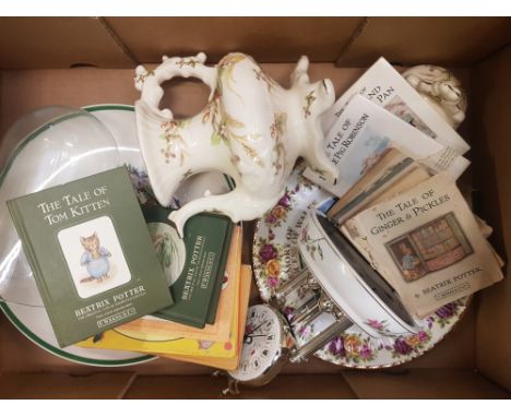 A collection of Beatrix Potter vintage children's books (14) together with a Spode Christmas Tree pattern plate, 2 decorative