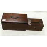 19th Century Distressed Tea Caddy & similar handled box, length of largest 33cm(2)