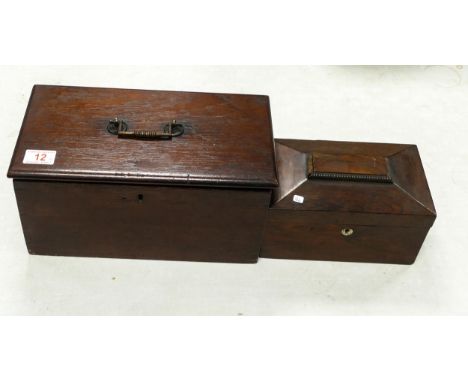 19th Century Distressed Tea Caddy &amp; similar handled box, length of largest 33cm(2) 