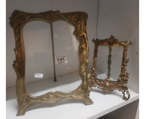 Vintage Art Nouveau brass/metal photo frames, height of tallest 32cm (2). 