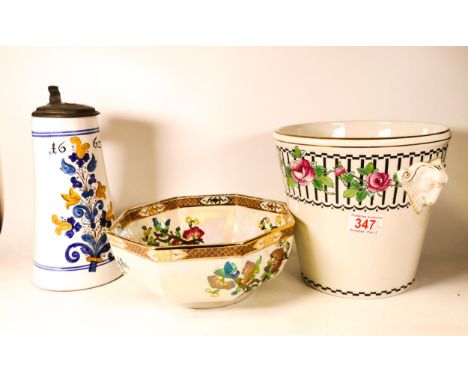 Weildons Ware Floral Decorated large planter, Windsor Art Ware Floral Lustre fruit bowl &amp; large continental Beer Stein wi