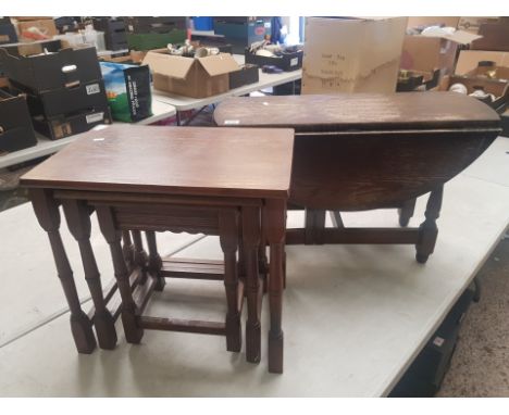 Gate Leg Drop Leaf Side Table. Height 47cm x Width: 76cm together with a nest of three side tables (4) 