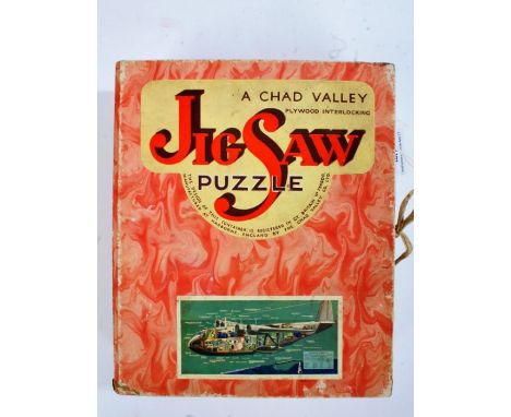 Chad Valley jigsaw puzzle, Imperial Airways flying boat, 1936, 150-piece plywood interlocking jigsaw, information on the bott