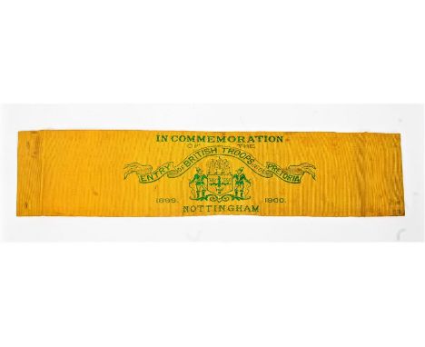 South Africa Boer War interest- silk sash "IN COMMEMORATION OF THE ENTRY OF BRITISH TROOPS INTO PRETORIA 1899-1900 NOTTINGHAM