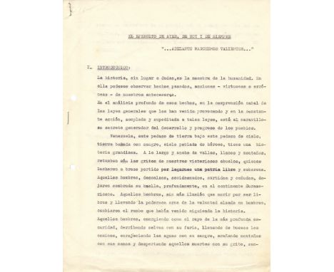 CHAVEZ HUGO: (1954-2013) President of Venezuela 1999-2013. T.L.S., `H.Rafael Chavez´, five pages, folio, n.p., n.d., in Spani